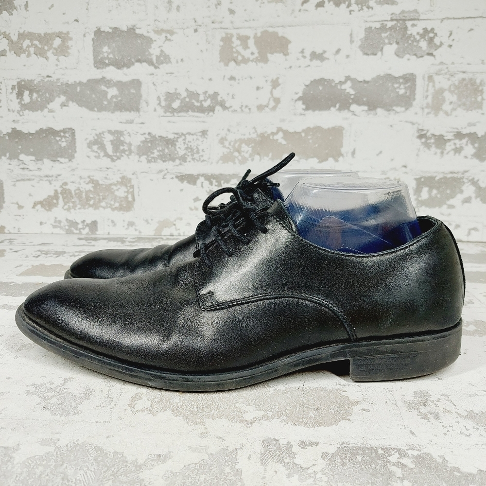 Nordstrom Black Leather Lace Up Almond Toe Derby Oxford Dress Shoes T231